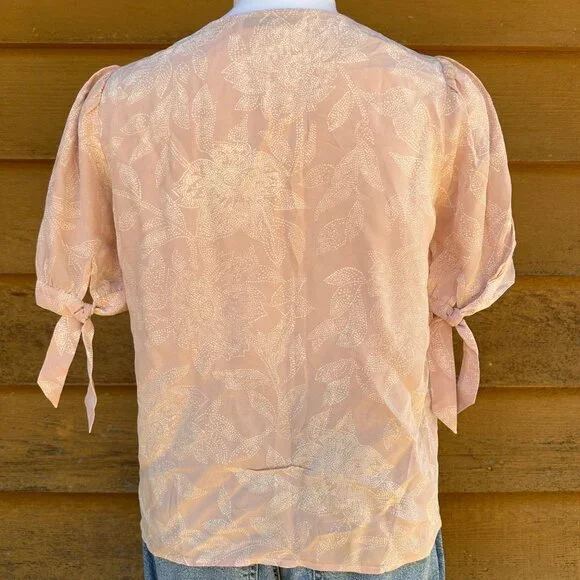 Madewell Light Pink Silk Coral V-Neck Floral Print Blouse Shirt Size S - Picture 3 of 9
